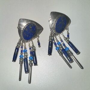 Artisan Silver and Blue Statement Earrings